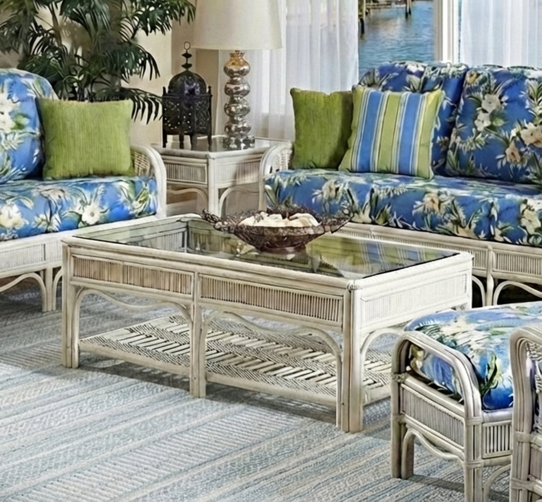 Sandy Key Indoor Whitewash Rattan Coffee Table by Wicker Fair