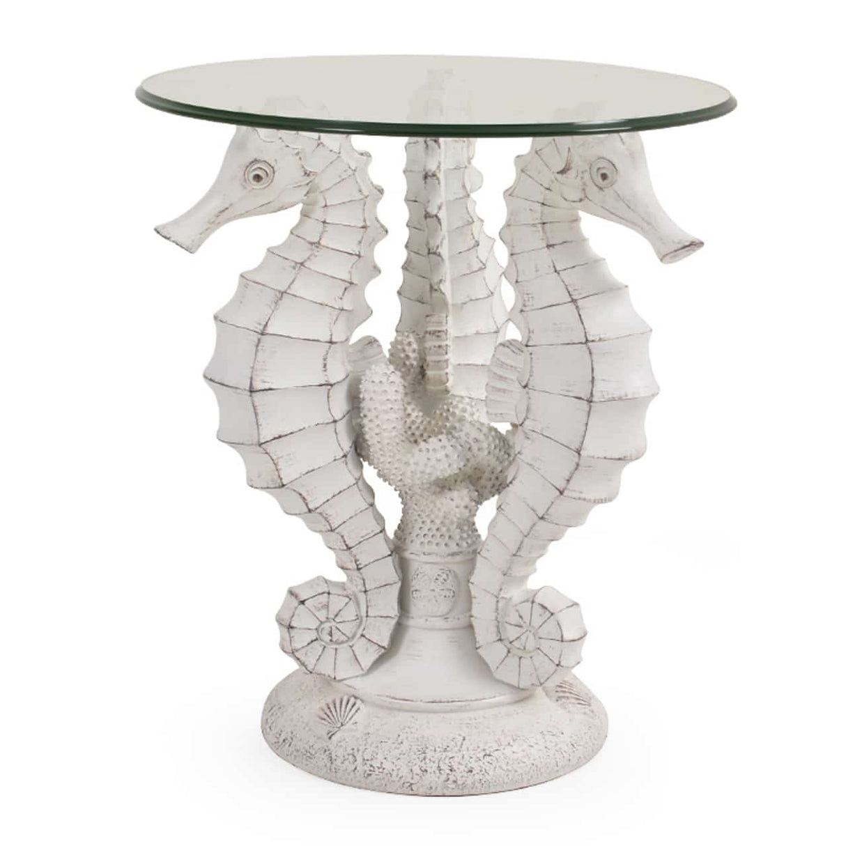 Seahorse Hand Painted Resin Coastal Style Side Table for Indoor or Outdoor Use