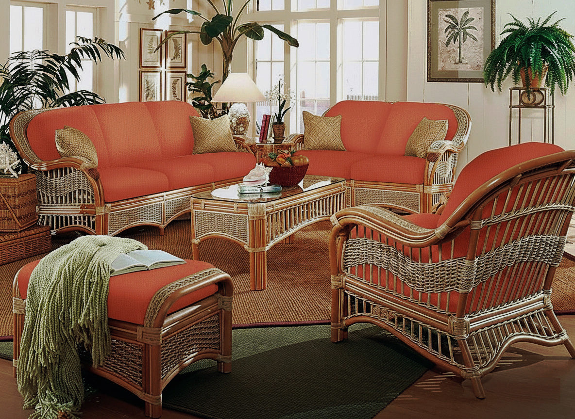 Seascape Rattan 6 Pc Living Room Set of Tropical Furniture