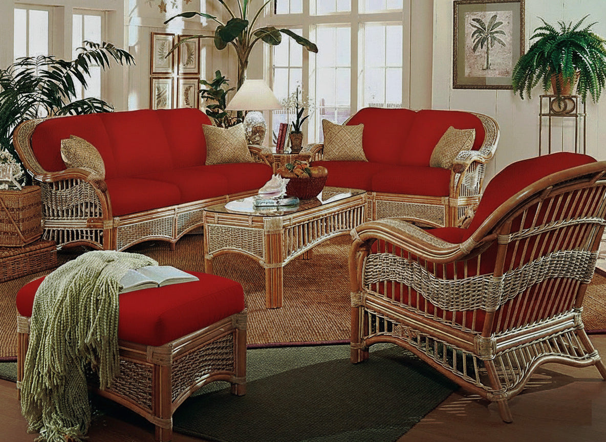 Seascape Rattan 6 Pc Living Room Set of Tropical Furniture