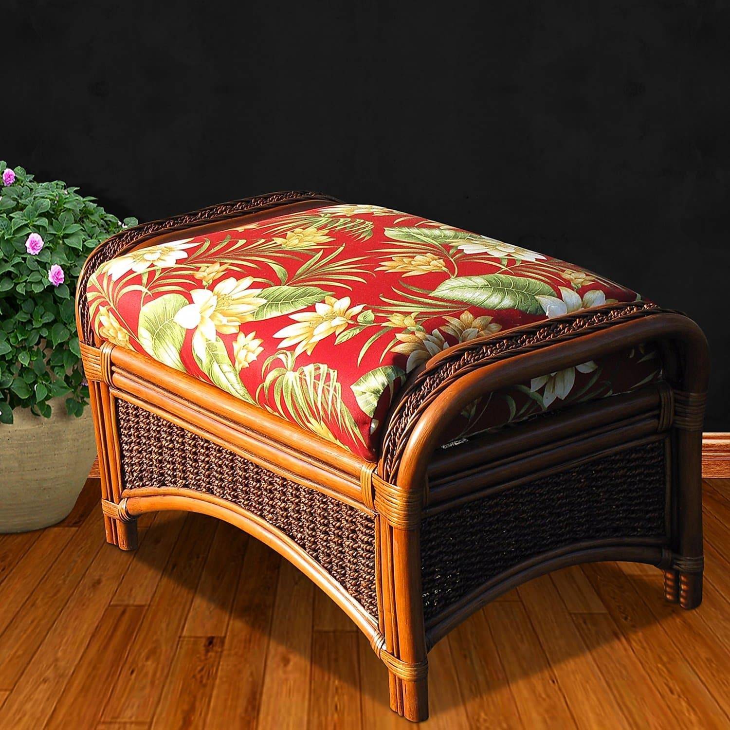Seascape Rattan Ottoman – Stylish Tropical Accent – AmericanRattan