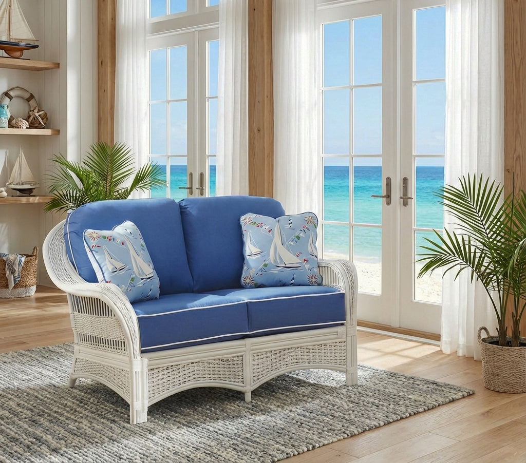 Ships Wheel 5 Pc Coastal White Rattan Living Room Set Model SW-R-SUNRM by Wicker Fair