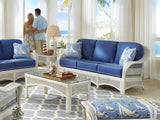 Ships Wheel White Rattan 2 Pc Sofa and Coffee Table Set