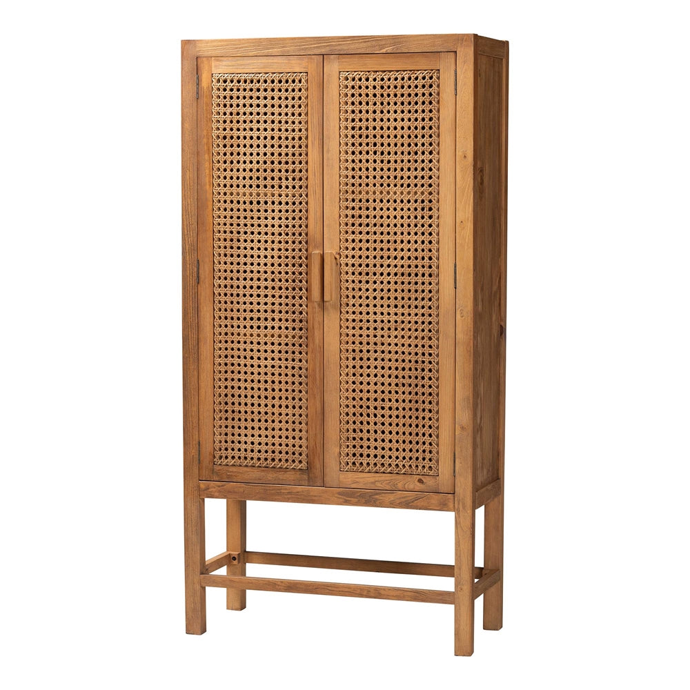 Wicker Fair Sibu Tall Woven Rattan and Wood Storage Cabinet