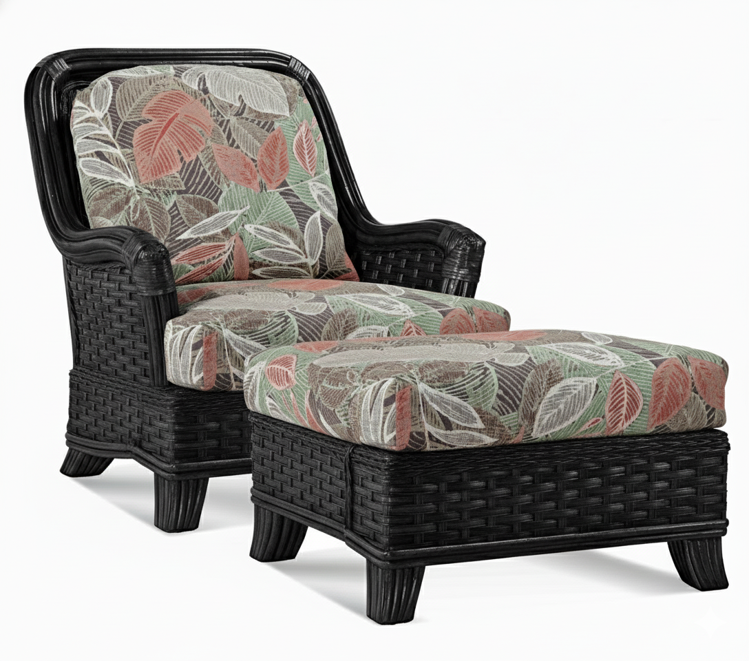Somerset Black Rattan Ottoman Model 953-009-BLK by Braxton Culler