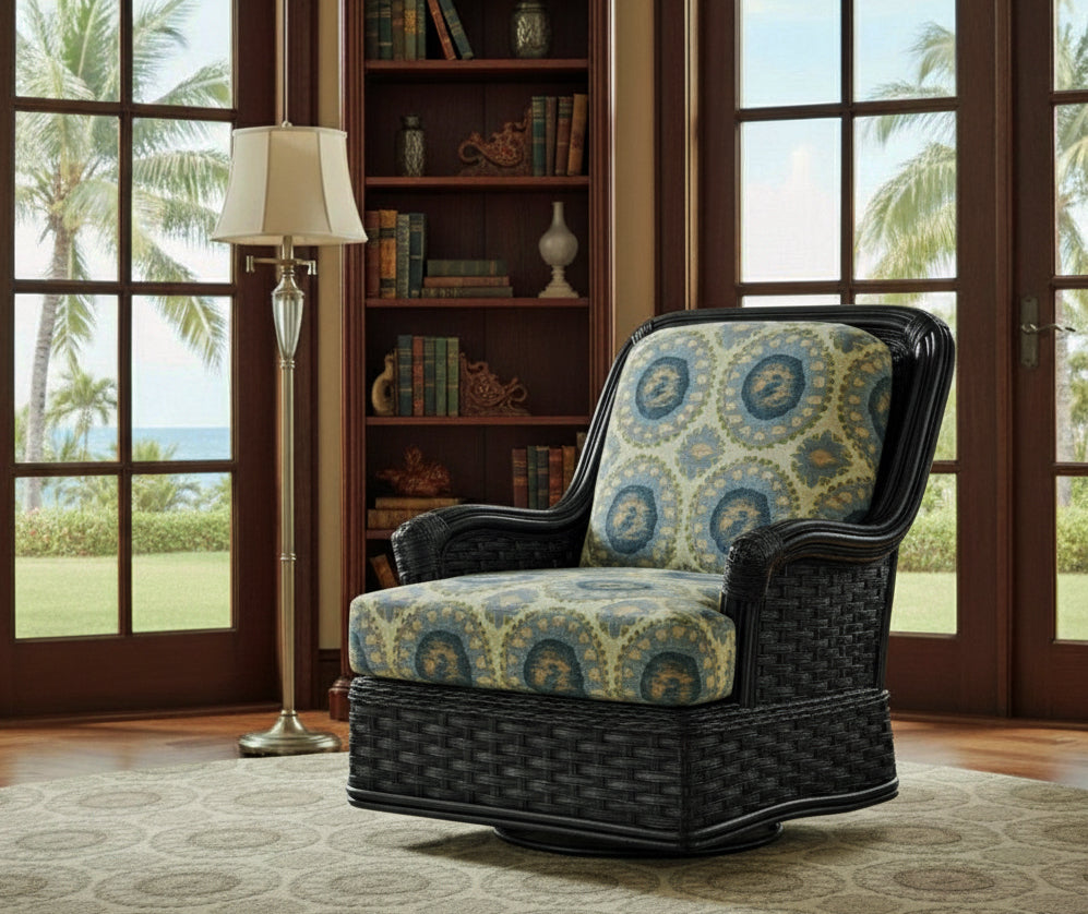 Somerset Black Rattan Swivel Glider Chair Model 953-202-BLK by Braxton Culler