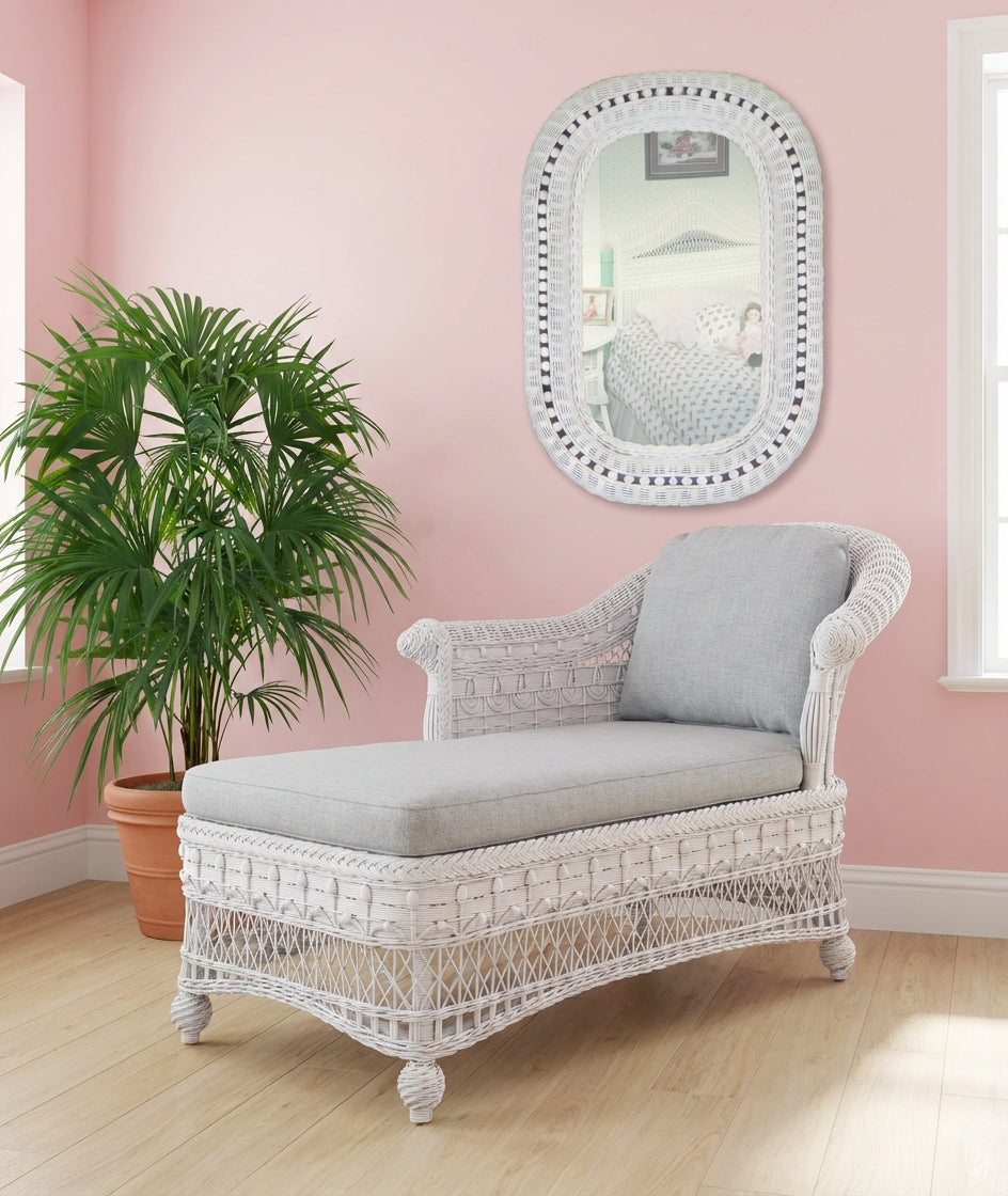 Southern Belle White 2-PC Chaise and Mirror Set by Wicker Fair