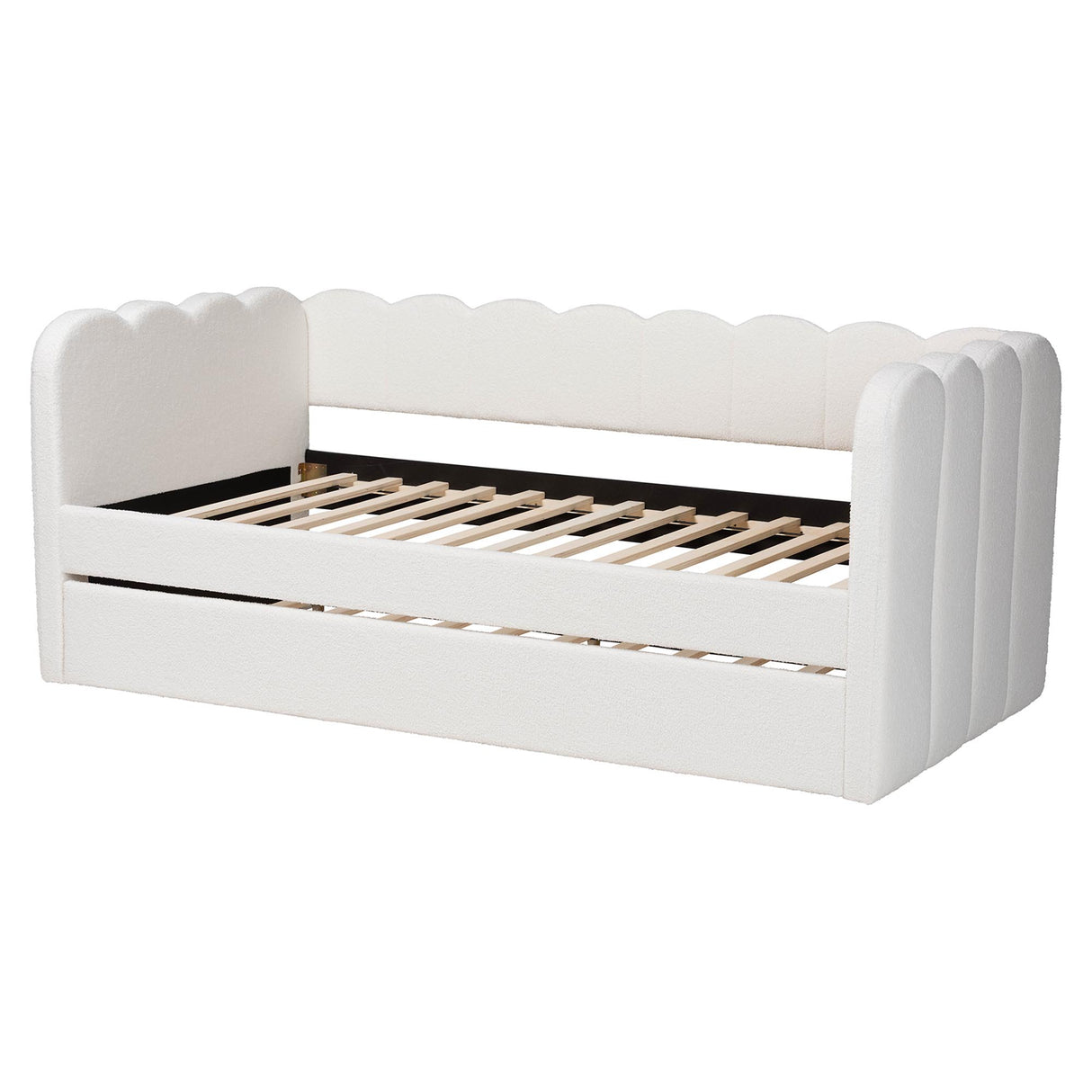 Palmer Cream Teddy-Bear Fabric Daybed with Rolling Trundle by Wicker Fair