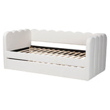 Palmer Cream Teddy-Bear Fabric Daybed with Rolling Trundle by Wicker Fair