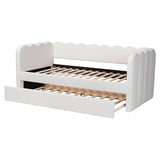 Palmer Cream Teddy-Bear Fabric Daybed with Rolling Trundle by Wicker Fair