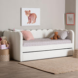 Palmer Cream Teddy-Bear Fabric Daybed with Rolling Trundle by Wicker Fair