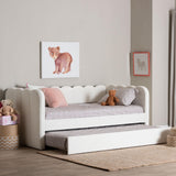 Palmer Cream Teddy-Bear Fabric Daybed with Rolling Trundle by Wicker Fair