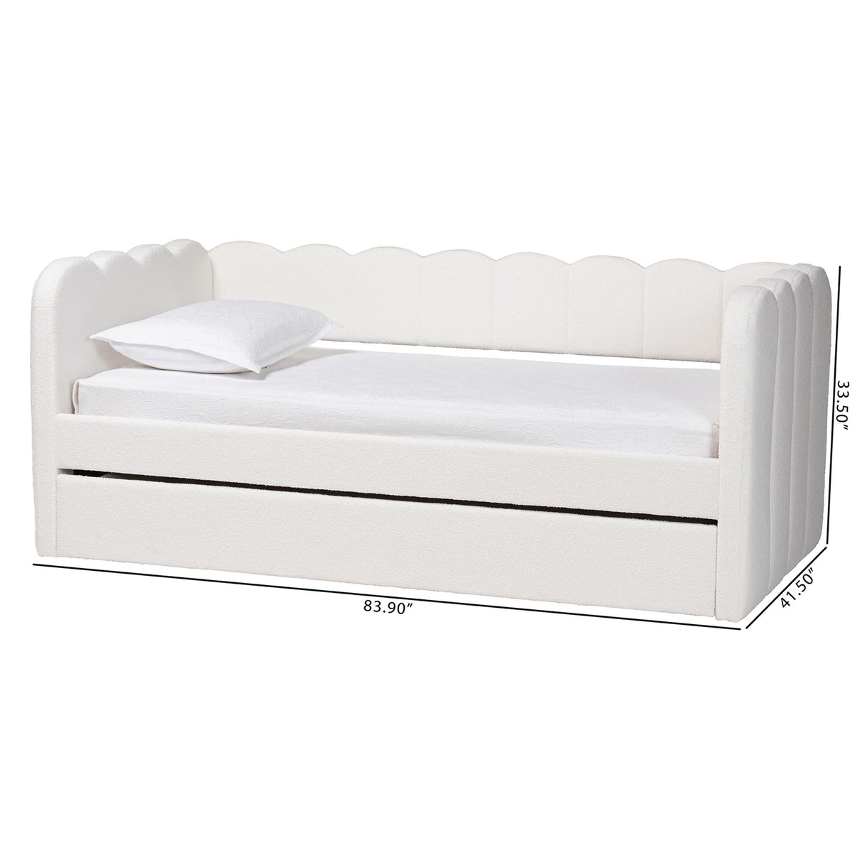 Palmer Cream Teddy-Bear Fabric Daybed with Rolling Trundle by Wicker Fair