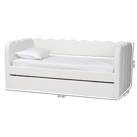 Palmer Cream Teddy-Bear Fabric Daybed with Rolling Trundle by Wicker Fair