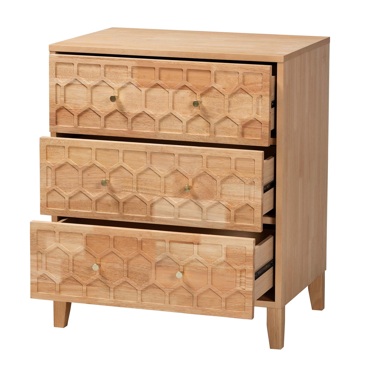 Hosea Japandi Carved Honeycomb Natural 3-Drawer Chest by Wicker Fair