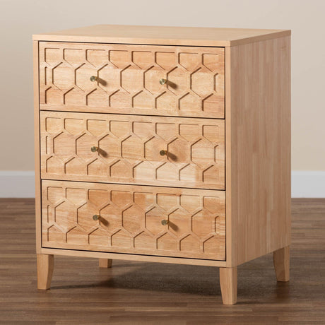 Hosea Japandi Carved Honeycomb Natural 3-Drawer Chest by Wicker Fair