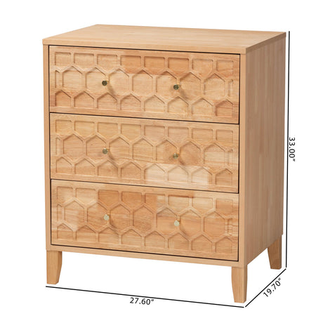 Hosea Japandi Carved Honeycomb Natural 3-Drawer Chest by Wicker Fair