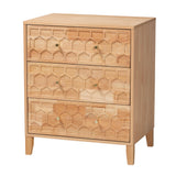 Hosea Japandi Carved Honeycomb Natural 3-Drawer Chest by Wicker Fair
