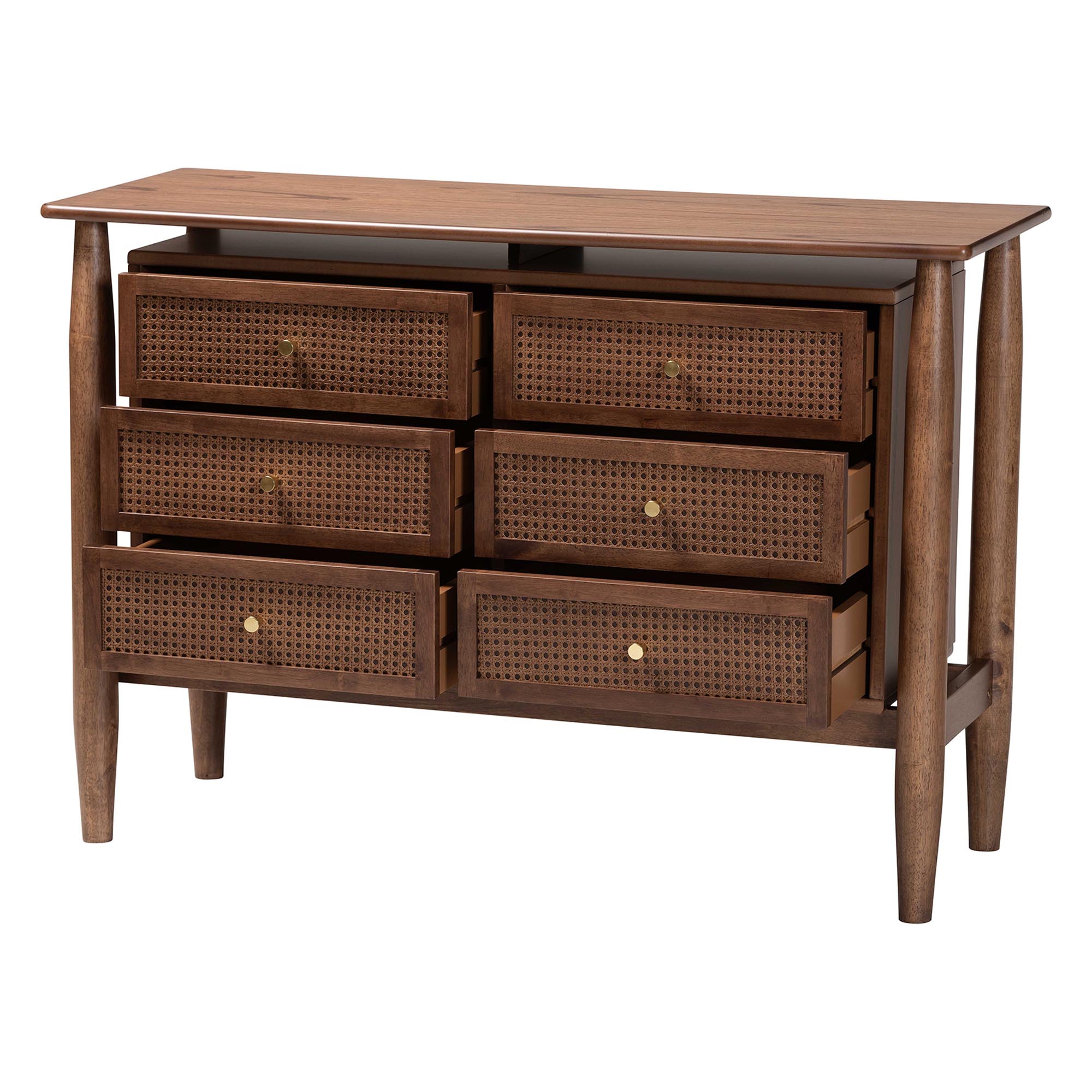Alyssa Japandi 6-Drawer Dresser – Walnut Brown Wood – AmericanRattan