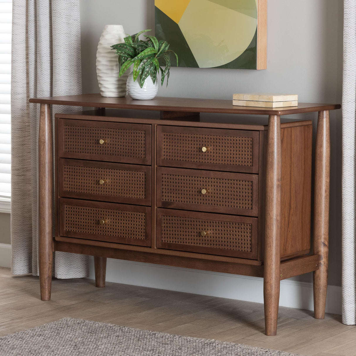 Alyssa Japandi 6-Drawer Dresser – Walnut Brown Wood – AmericanRattan