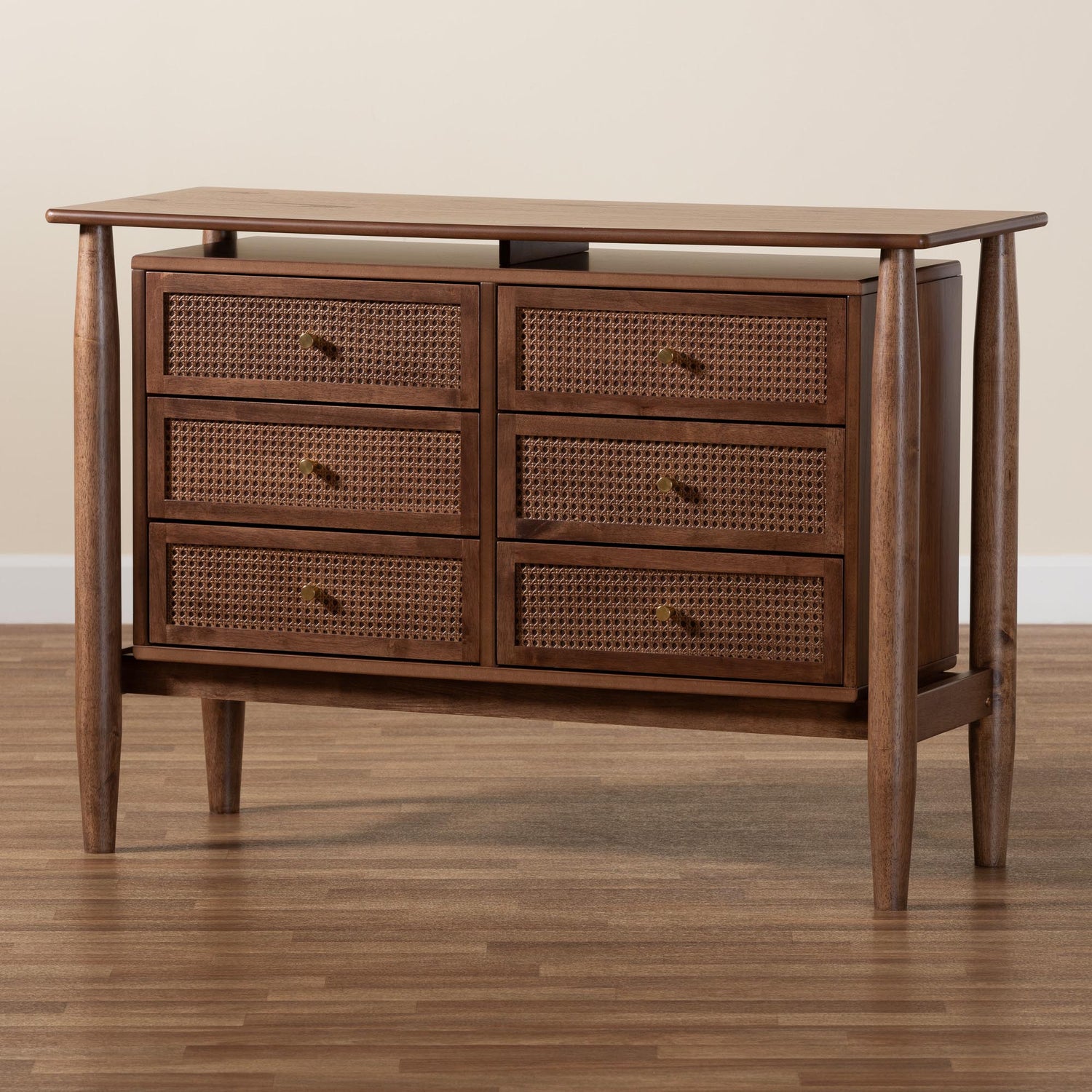 Alyssa Japandi 6-Drawer Dresser  Walnut Brown Wood  AmericanRattan