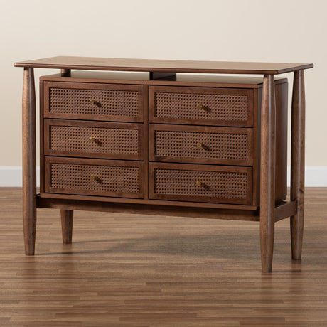 Alyssa Japandi Walnut Brown Wood 6-Drawer Dresser by Wicker Fair
