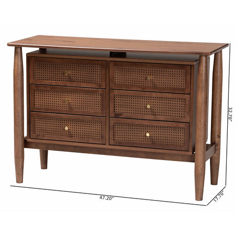 Alyssa Japandi Walnut Brown Wood 6-Drawer Dresser by Wicker Fair
