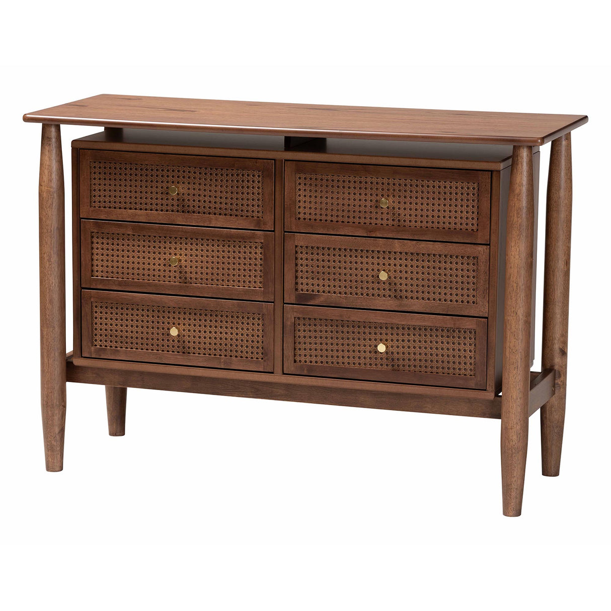 Alyssa Japandi Walnut Brown Wood 6-Drawer Dresser by Wicker Fair