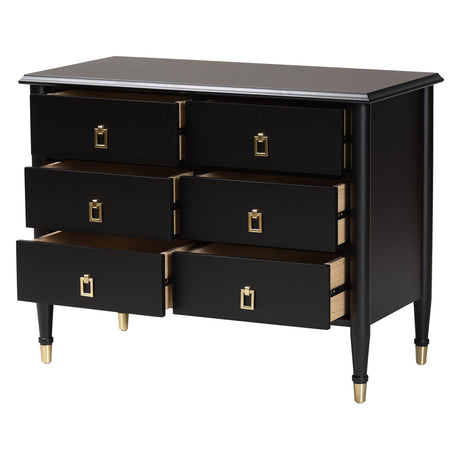 Tamra Black Wood Chest with Drawers by Wicker Fair