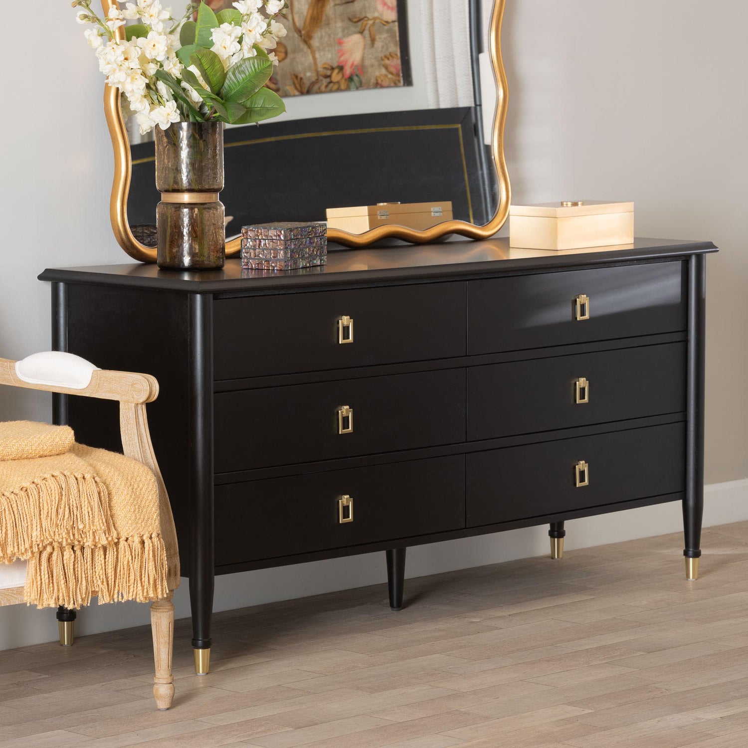 Baxton Studio Tamra Black Wood Dresser Modern 6-Drawer Elegance AmericanRattan Baxton Studio Tamra Black Wood Dresser Modern 6-Drawer Elegance AmericanRattan