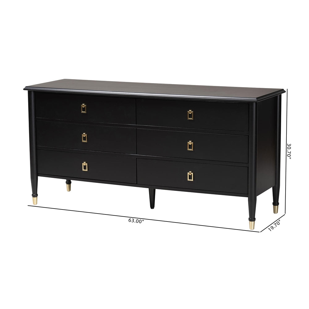 Baxton Studio Tamra Black Wood Dresser  Modern 6-Drawer Elegance   AmericanRattan