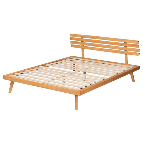 Joaquin Modern Japandi Rustic Brown Finished Wood Queen Size Platform Bed by Wicker Fair