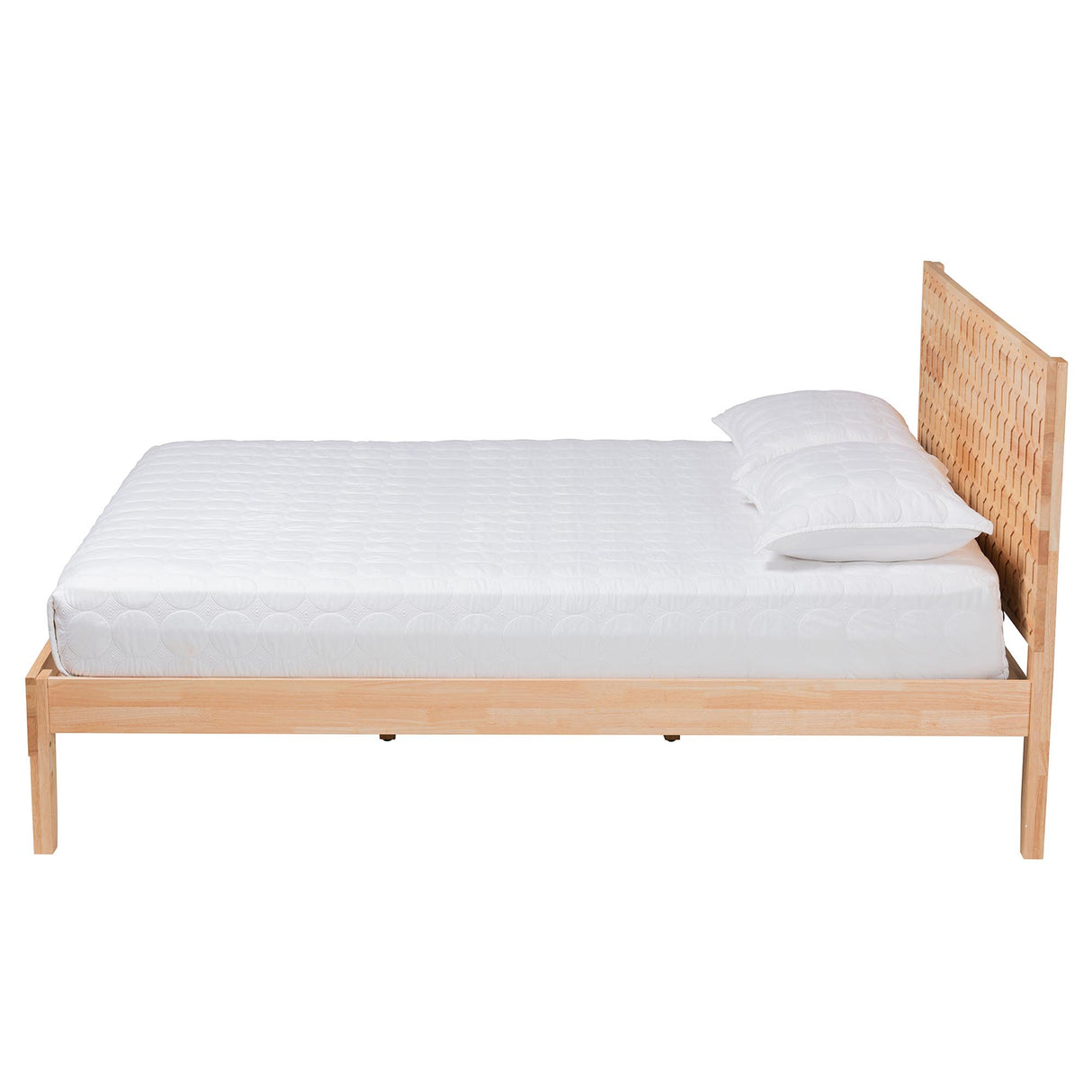 Hosea Japandi Carved Honeycomb Natural Queen Size Platform Bed by Wicker Fair