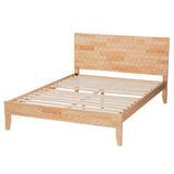 Hosea Japandi Carved Honeycomb Natural Queen Size Platform Bed by Wicker Fair