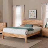 Hosea Japandi Carved Honeycomb Natural Queen Size Platform Bed by Wicker Fair