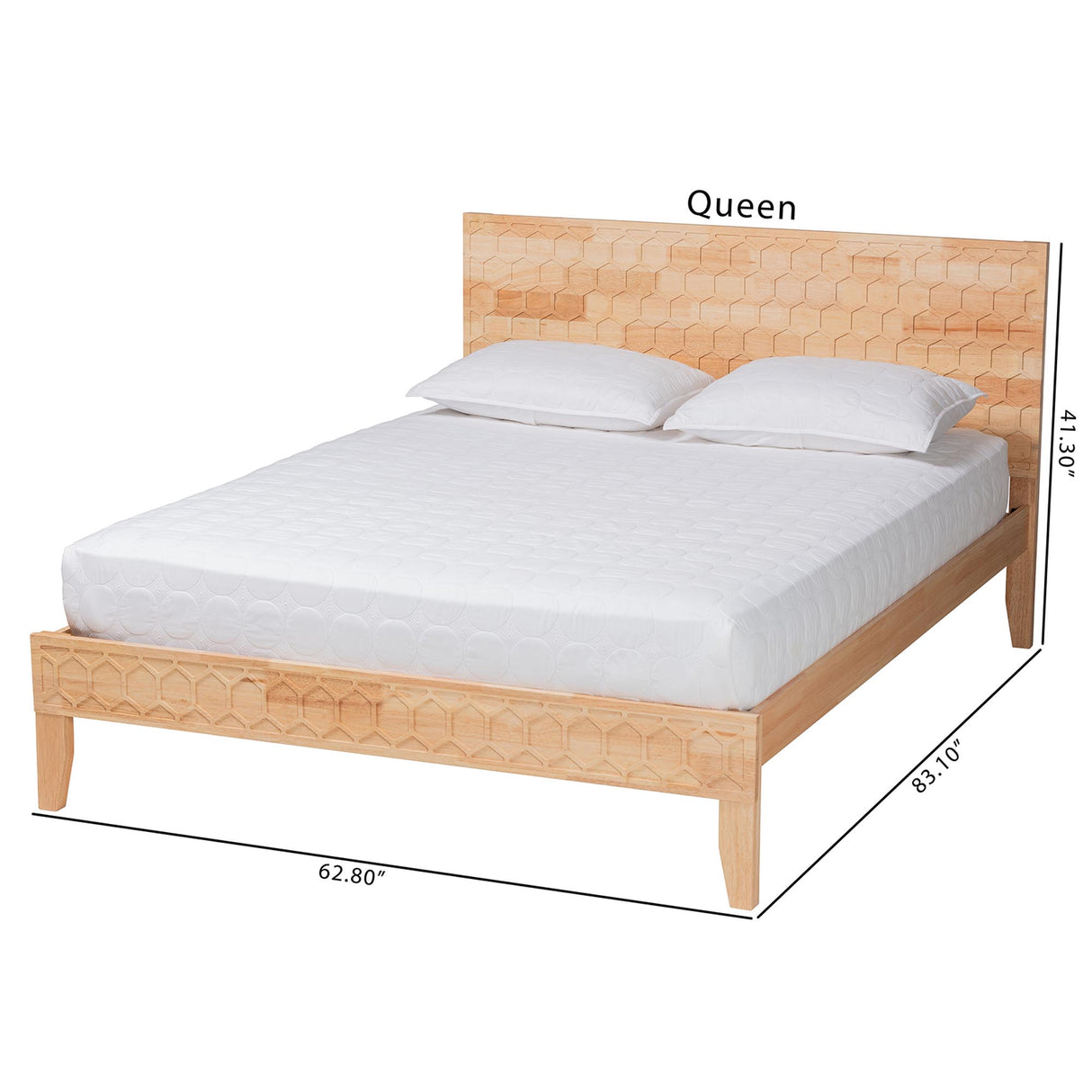 Hosea Japandi Carved Honeycomb Natural Queen Size Platform Bed by Wicker Fair
