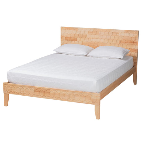 Hosea Japandi Carved Honeycomb Natural King Size Platform Bed by Wicker Fair