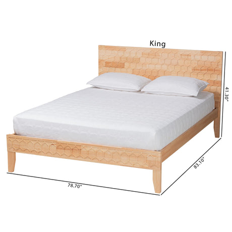 Hosea Japandi Carved Honeycomb Natural King Size Platform Bed by Wicker Fair