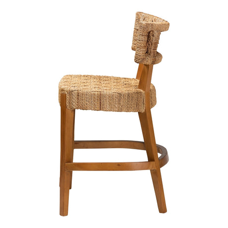 Labit Bohemian Seagrass and Mahogany Wood Counter Stool by Wicker Fair