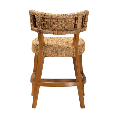 Labit Bohemian Seagrass and Mahogany Wood Counter Stool by Wicker Fair