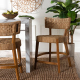 Labit Bohemian Seagrass and Mahogany Wood Counter Stool by Wicker Fair