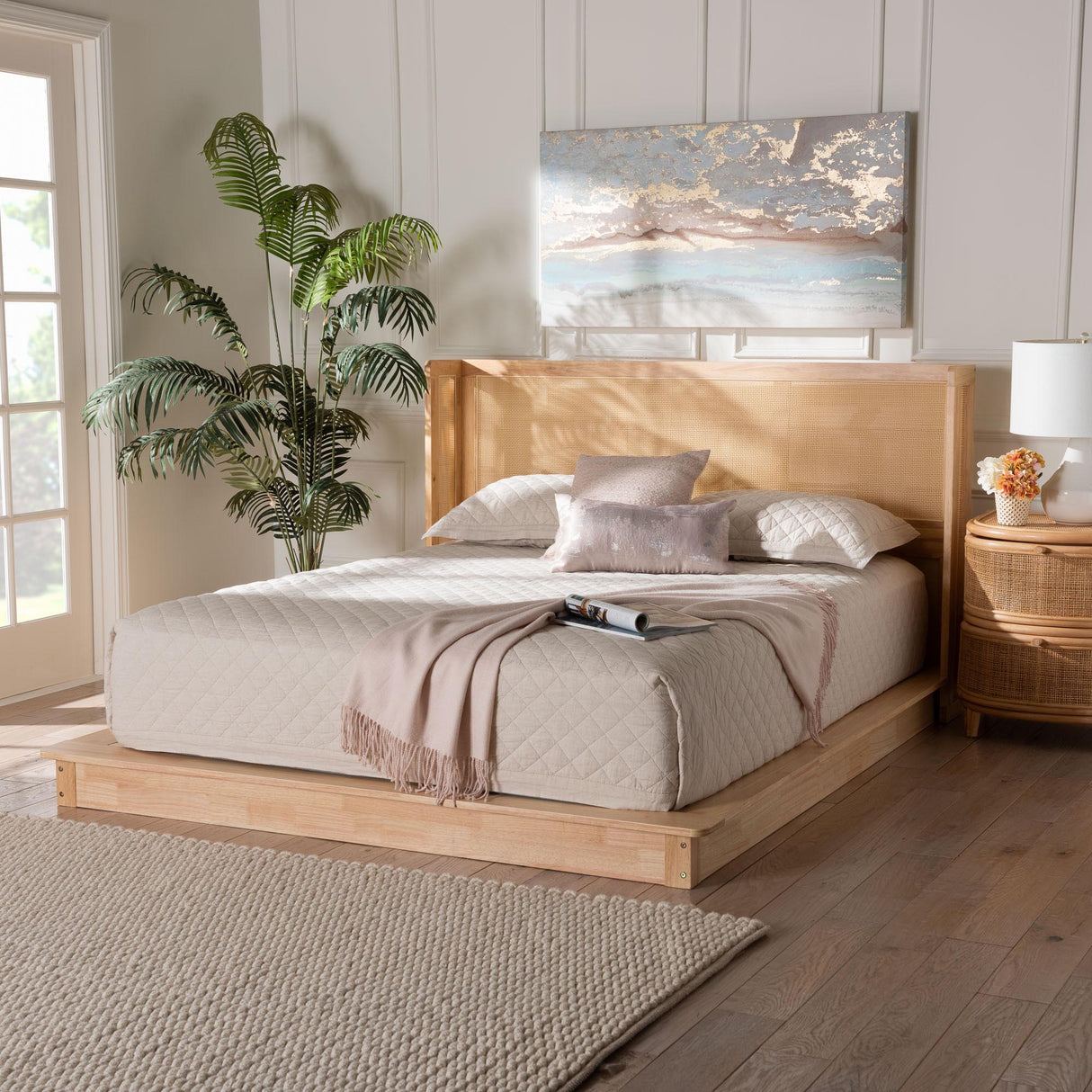 Sapporo Wicker Fair Queen Complete Wicker and Wooden Bed