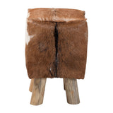 Scotlyn Genuine Goat Leather Footstool with Teak Wood Legs by Wicker Fair