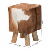 Scotlyn Genuine Goat Leather Footstool with Teak Wood Legs by Wicker Fair