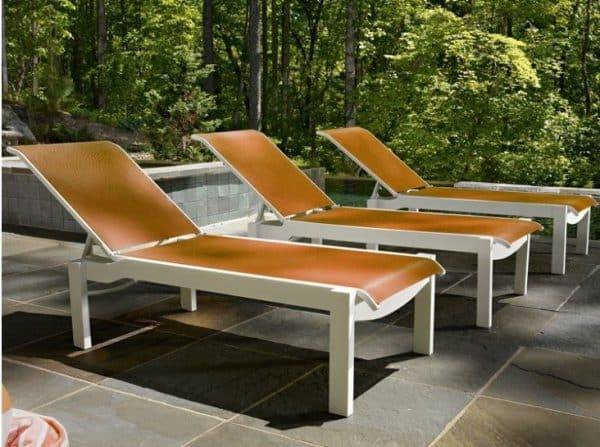 Leeward MGP Sling Lay-flat Stacking Armless Long Frame Chaise w/ Wheels (Set of 3) by Telescope Casual 9L20-3SET