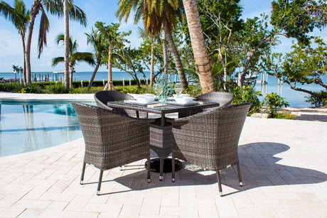 Spectrum Outdoor 5-Piece Woven Armchair Dining Set with Cushions Model 890-1130-GRY-5DA by Pelican Reef