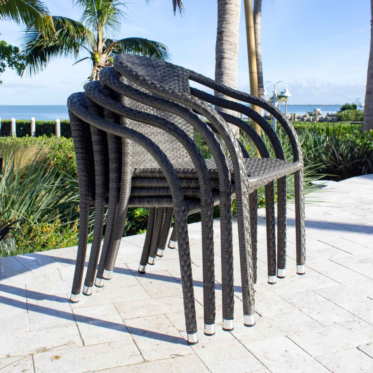 Spectrum Outdoor Stackable Set 2 Woven Armchairs with Cushion Model 890-1147-GRY-CUSH-SET2 by Pelican Reef