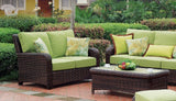 Saint Tropez (Espresso) Outdoor Wicker Loveseat and Coffee Table Set in Espresso Stain Model 79302-79344-1 By South Sea Rattan