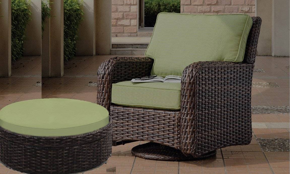 Saint Tropez Outdoor Wicker 2 Pc Swivel Glider Chair and Round Ottoman Set (Espresso) Model 79305-79326 By South Sea Rattan