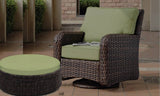Saint Tropez Outdoor Wicker 2 Pc Swivel Glider Chair and Round Ottoman Set (Espresso) Model 79305-79326 By South Sea Rattan
